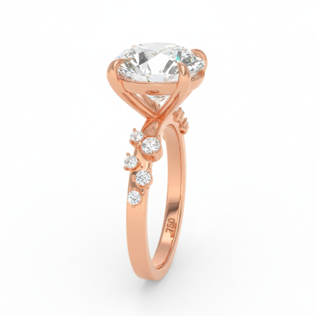 Layla Round Brilliant Cut Diamond Engagement Ring With Diamond Accent Band