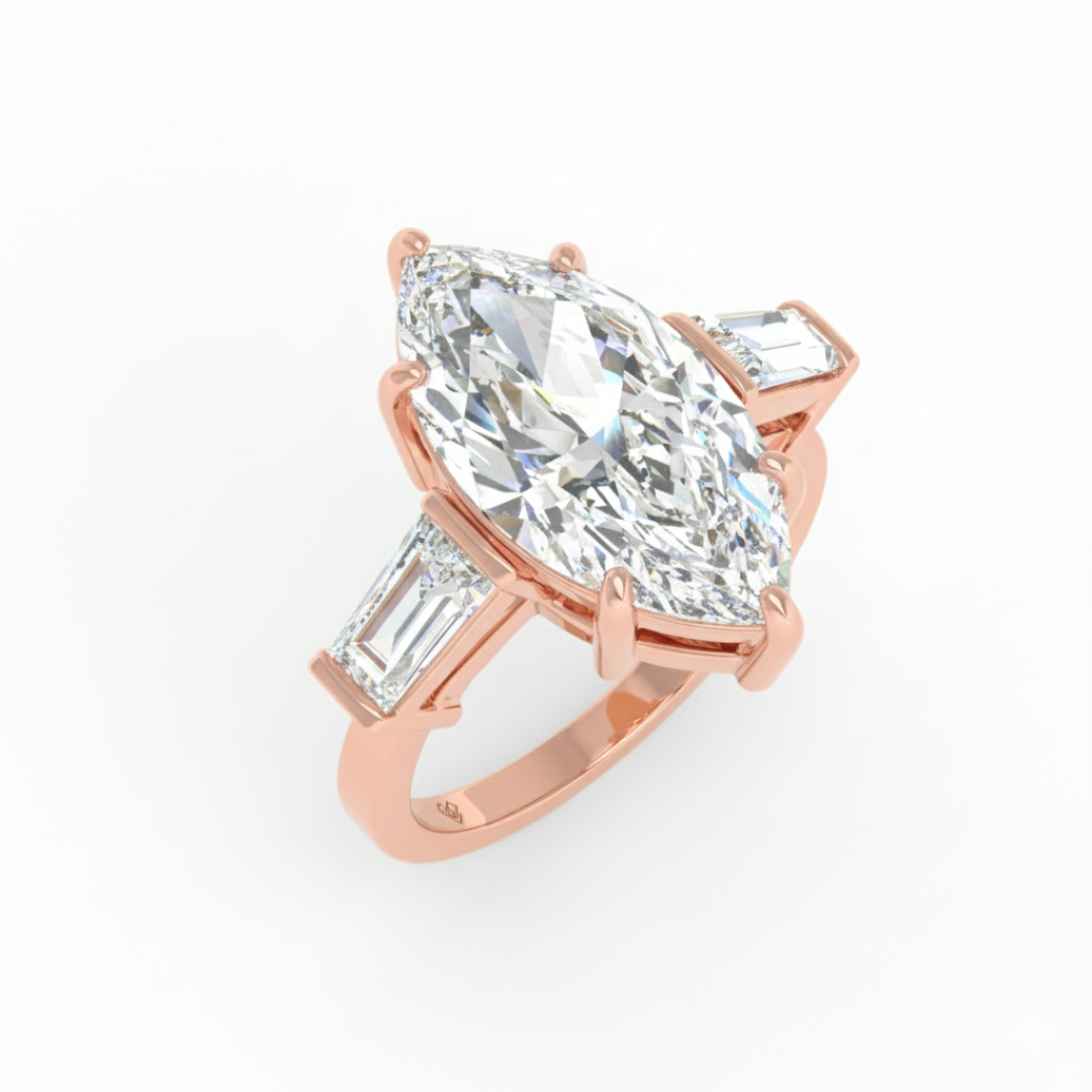 Mary Marquise Cut Diamond Engagement Ring with Tapering Baguette Cut Side Diamonds