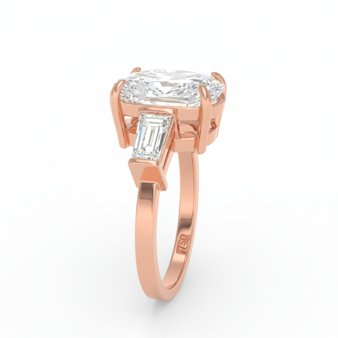 Mary Cushion Cut Diamond Engagement Ring with Tapering Baguette Cut Side Diamonds