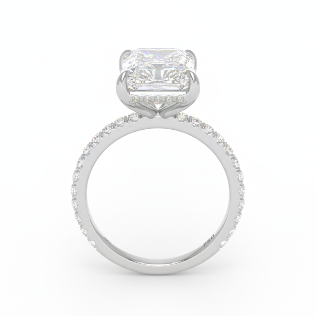 Chloé Radiant Cut Diamond Engagement Ring with Diamond Hidden Halo and Diamond Band