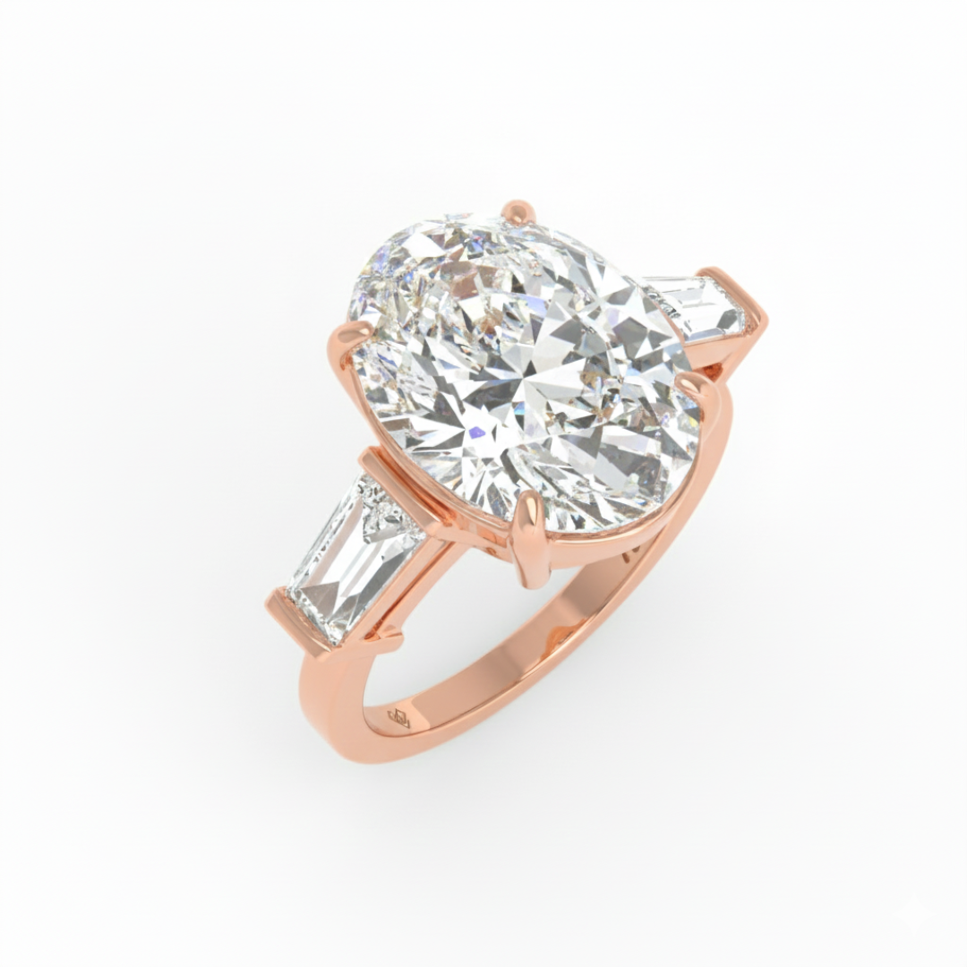 Mary Oval Cut Diamond Engagement Ring With Tapering Baguettes Cut Side Diamond