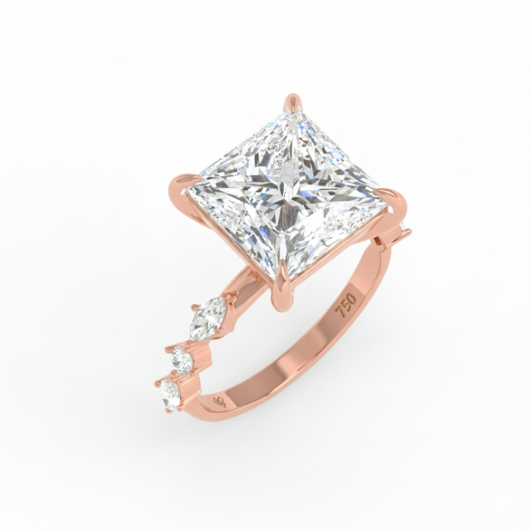 Elizabeth Princess Cut Diamond Engagement Ring With A Marquise and Round Cut Diamond Band