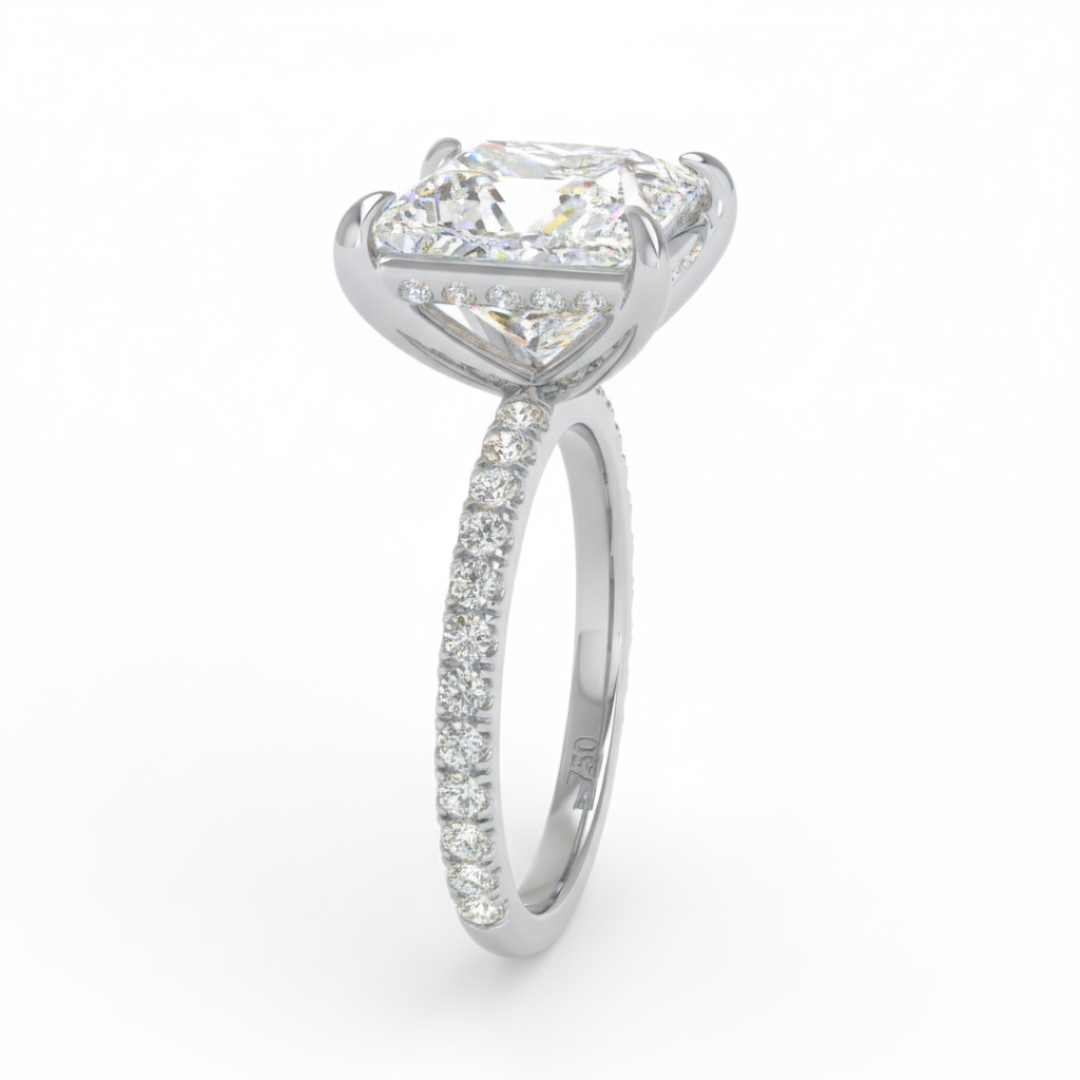 Chloé Princess Cut Diamond Engagement Ring with Diamond Hidden Halo and Diamond Band