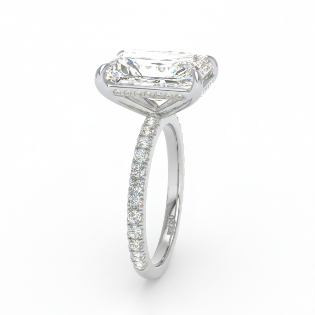 Chloé Radiant Cut Diamond Engagement Ring with Diamond Hidden Halo and Diamond Band