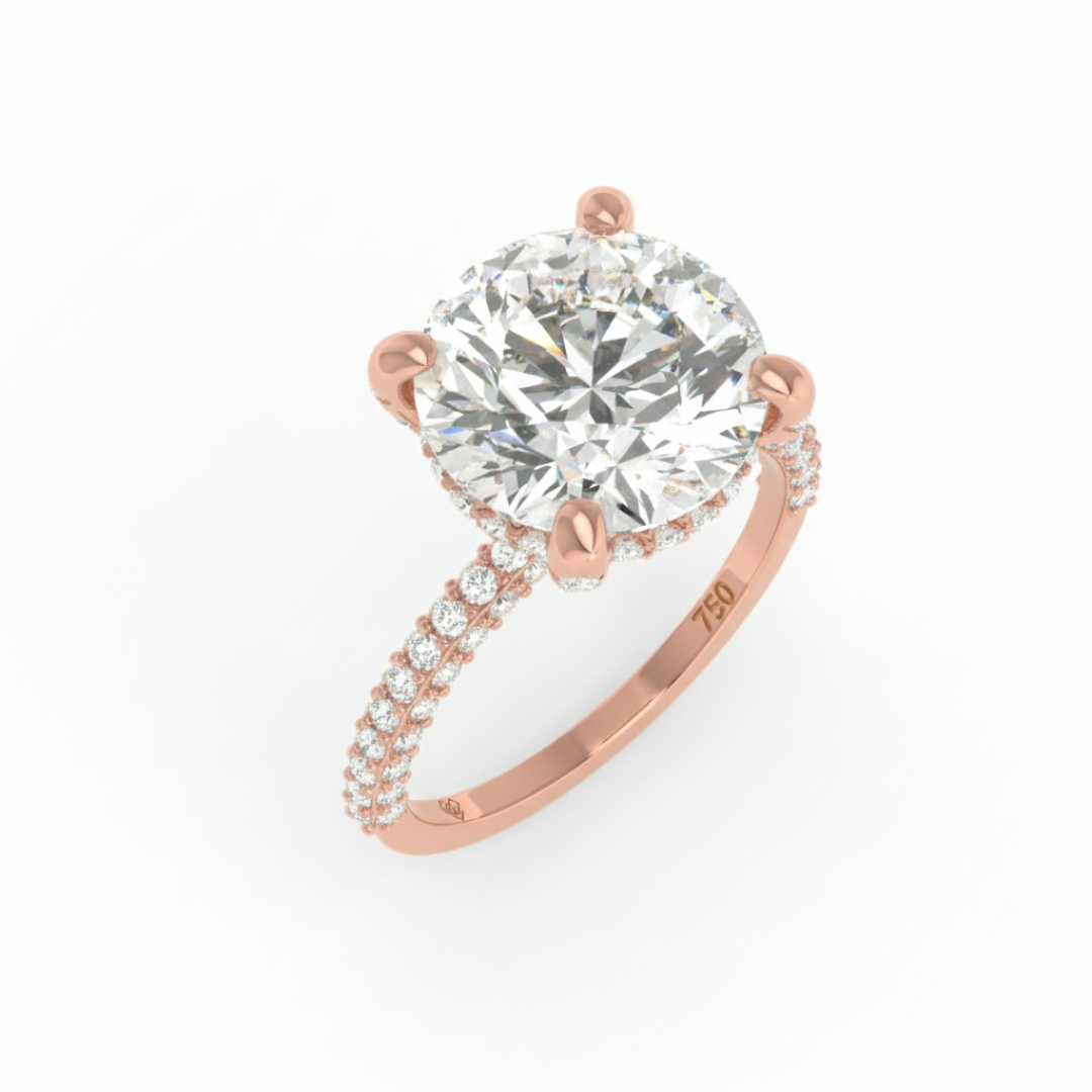 Mia Round Brilliant Cut Diamond Engagement Ring With Diamond Hidden Halo And 3D Diamond Band