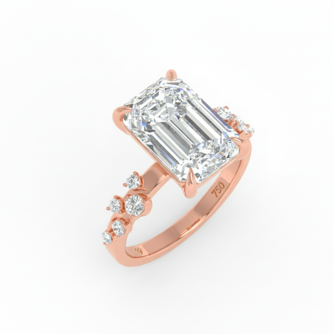 Layla Emerald Cut Diamond Engagement Ring with Accent Band