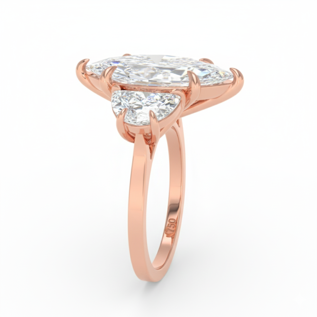 Kamala Marquise Cut Diamond Enagement Ring with Half Moon Cut Side Diamonds