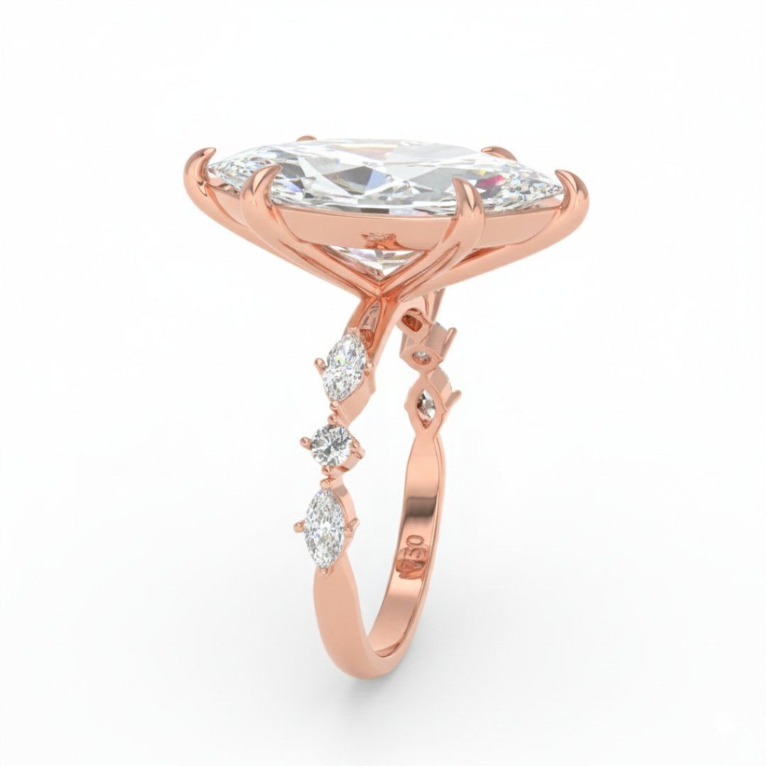 Elizabeth Marquise Cut Diamond Engagement Ring With A Marquise and Round Cut Diamond Band