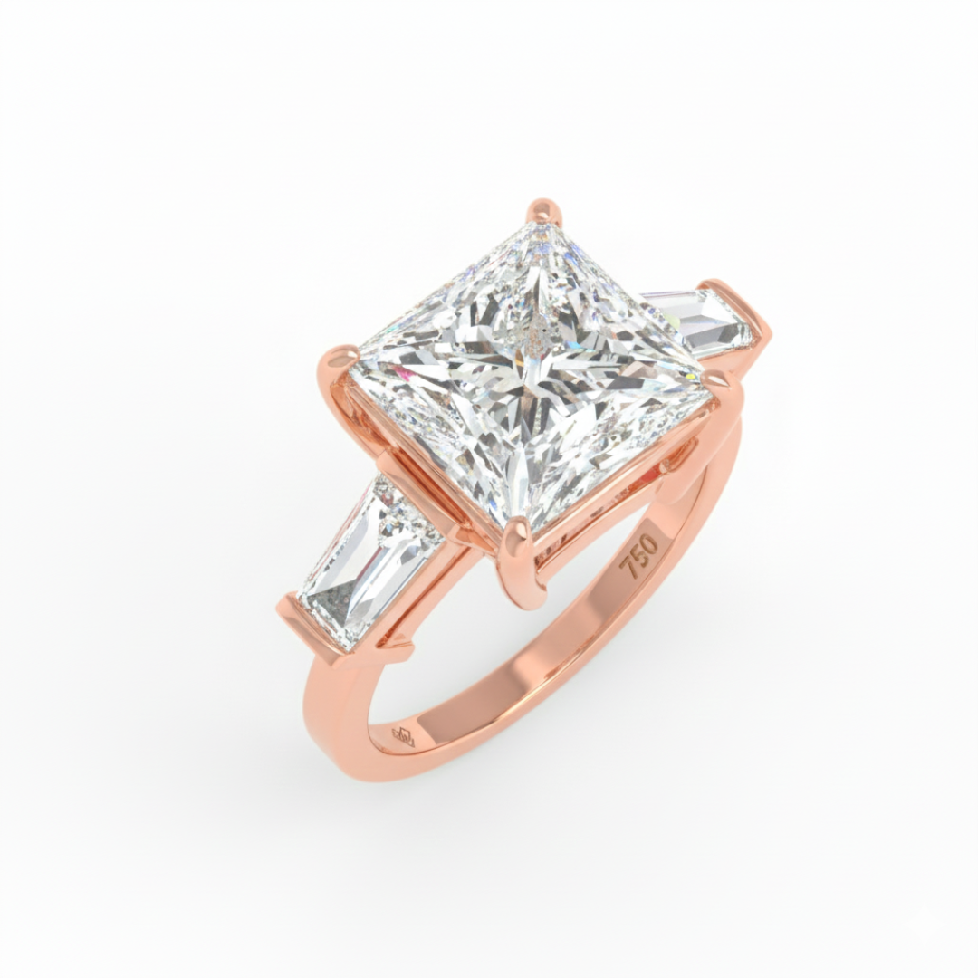 Mary Princess Cut Diamond Engagement Ring With Tapering Baguette Cut Side Diamonds