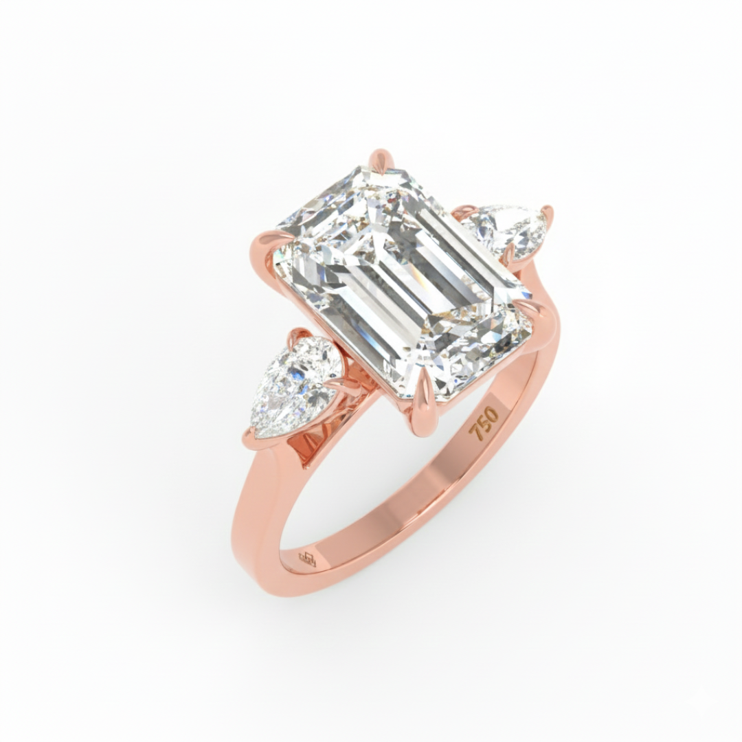 Sofia Emerald Cut Diamond Engagement Ring With A Pear Sides