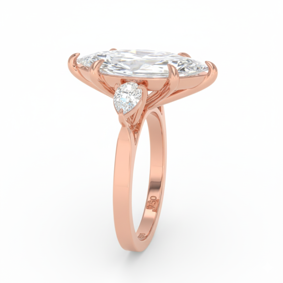 Sofia Marquise Cut Diamond Engagement Ring with Pear Cut Side Diamonds