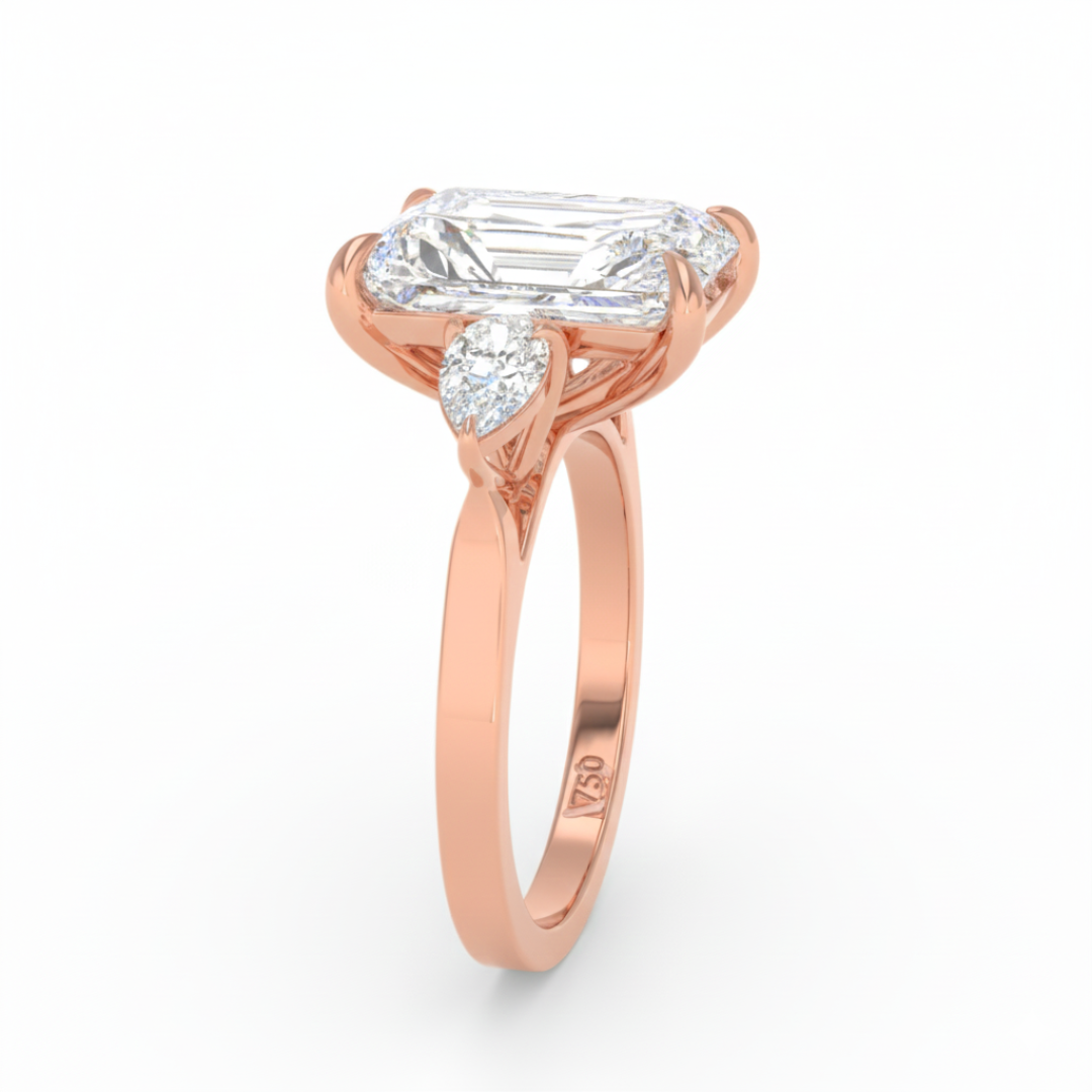 Sofia Radiant Cut Diamond Engagement Ring With A Pear Cut Side Diamonds