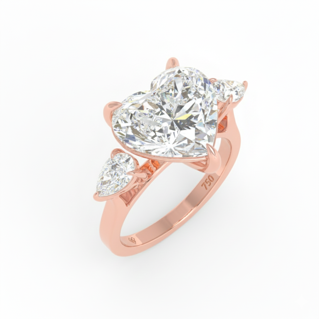 Sofia Heart Cut Diamond Engagement Ring With A Pear Cut Side Diamonds