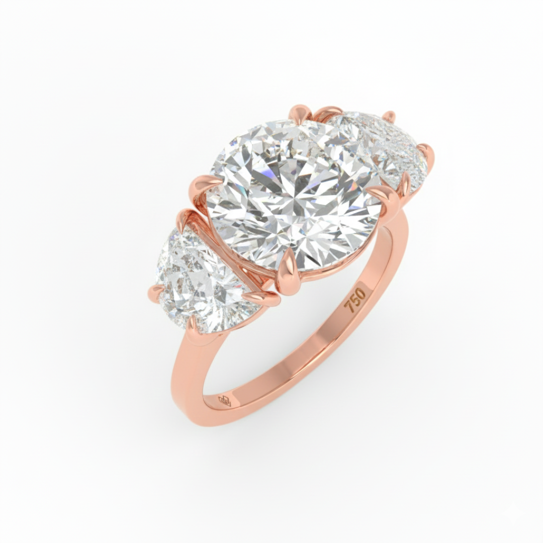 Kamala Round Brilliant Cut Diamond Engagement Ring With Half Moon Cut Side Diamond