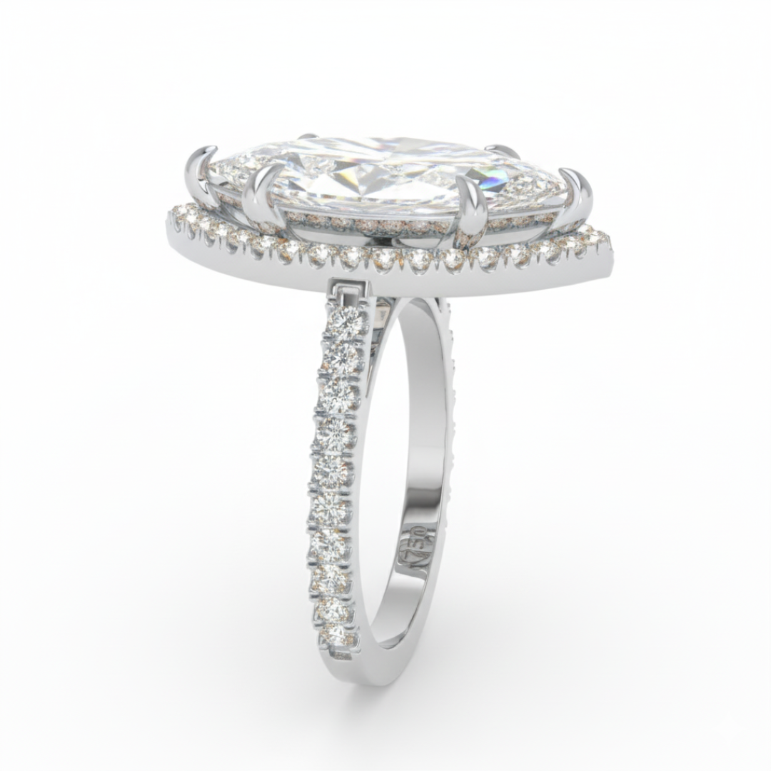 Bella Marquise Cut Diamond Engagement Ring with Diamond Halo & Diamond Band