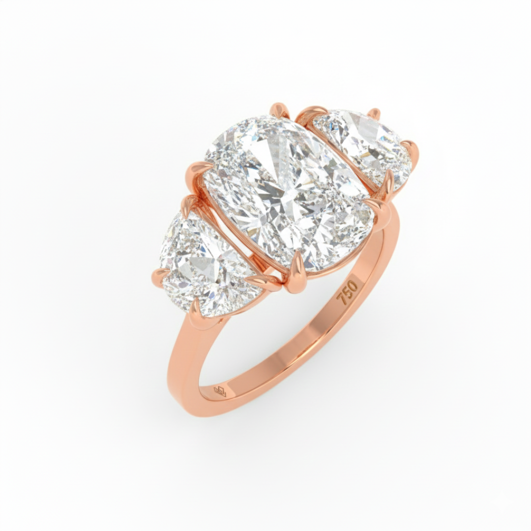 Kamala Cushion Cut Diamond Engagement Ring with Half Moon Cut Side Diamonds