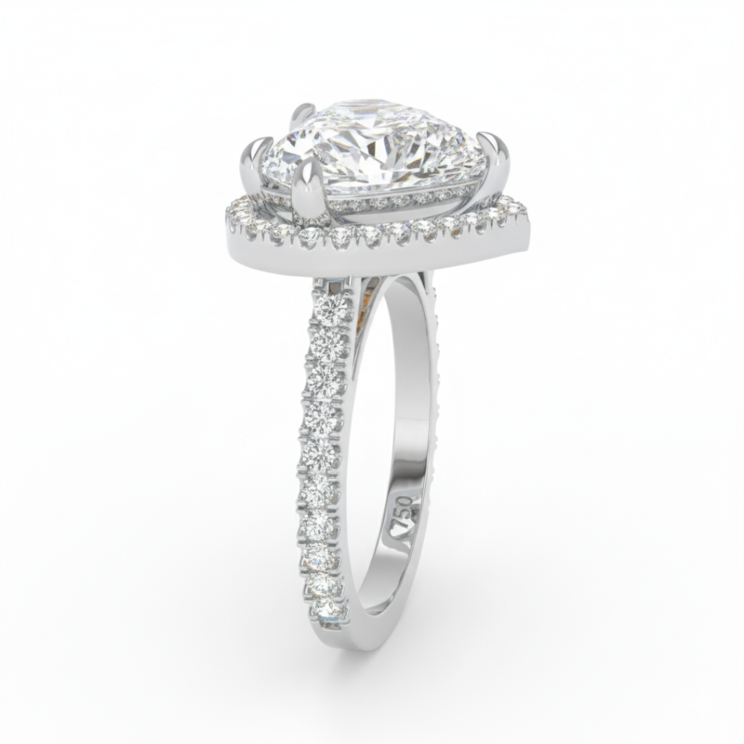 Bella Heart Cut Diamond Engagement Ring with Diamond Halo & Diamond Band