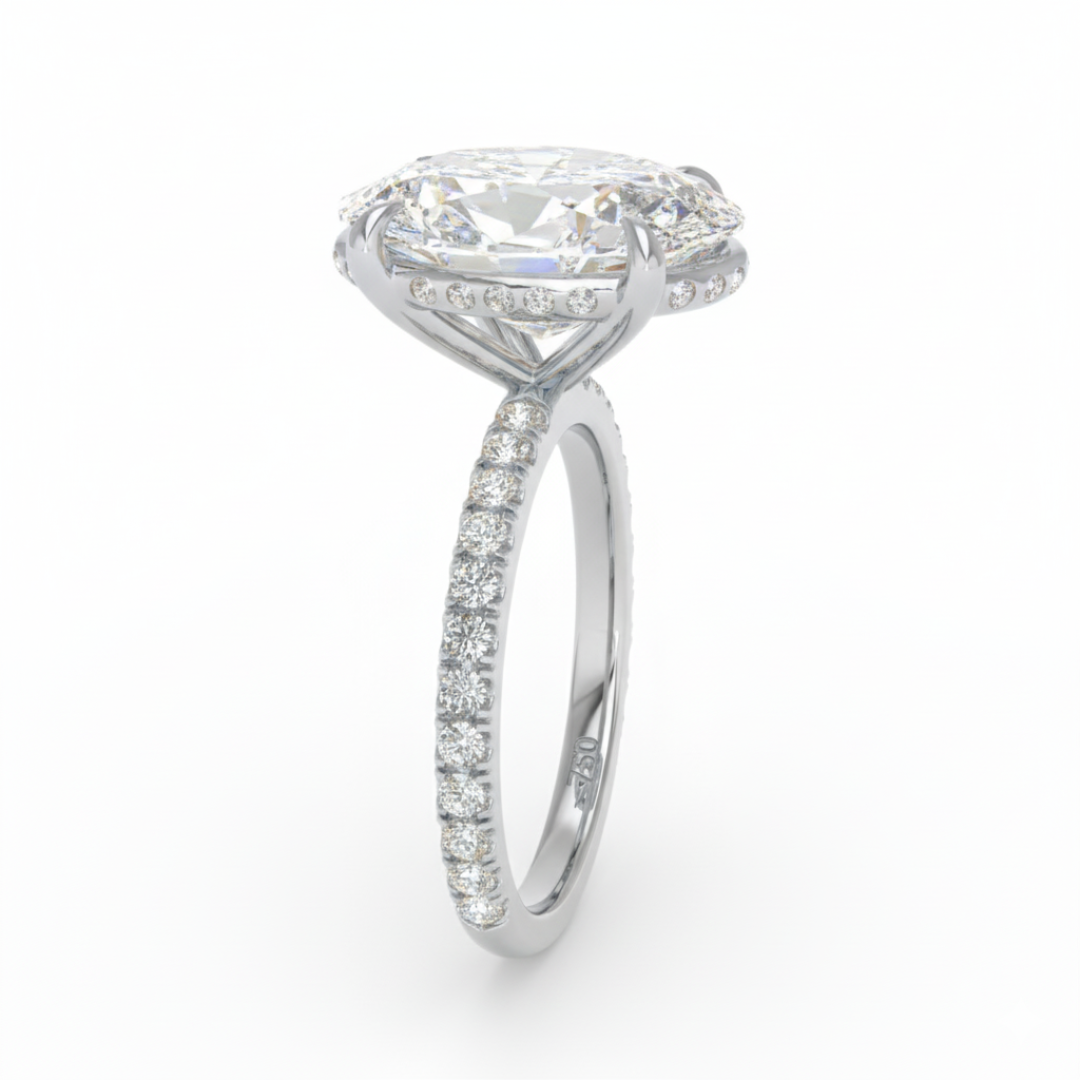 Chloé Oval Cut Diamond Engagement Ring with Diamond Hidden Halo and Diamond Band