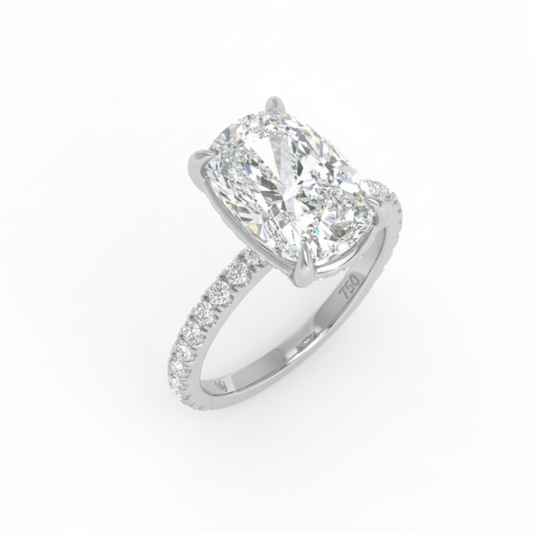 Chloé Cushion Cut Diamond Engagement Ring with Diamond Hidden Halo and Diamond Band