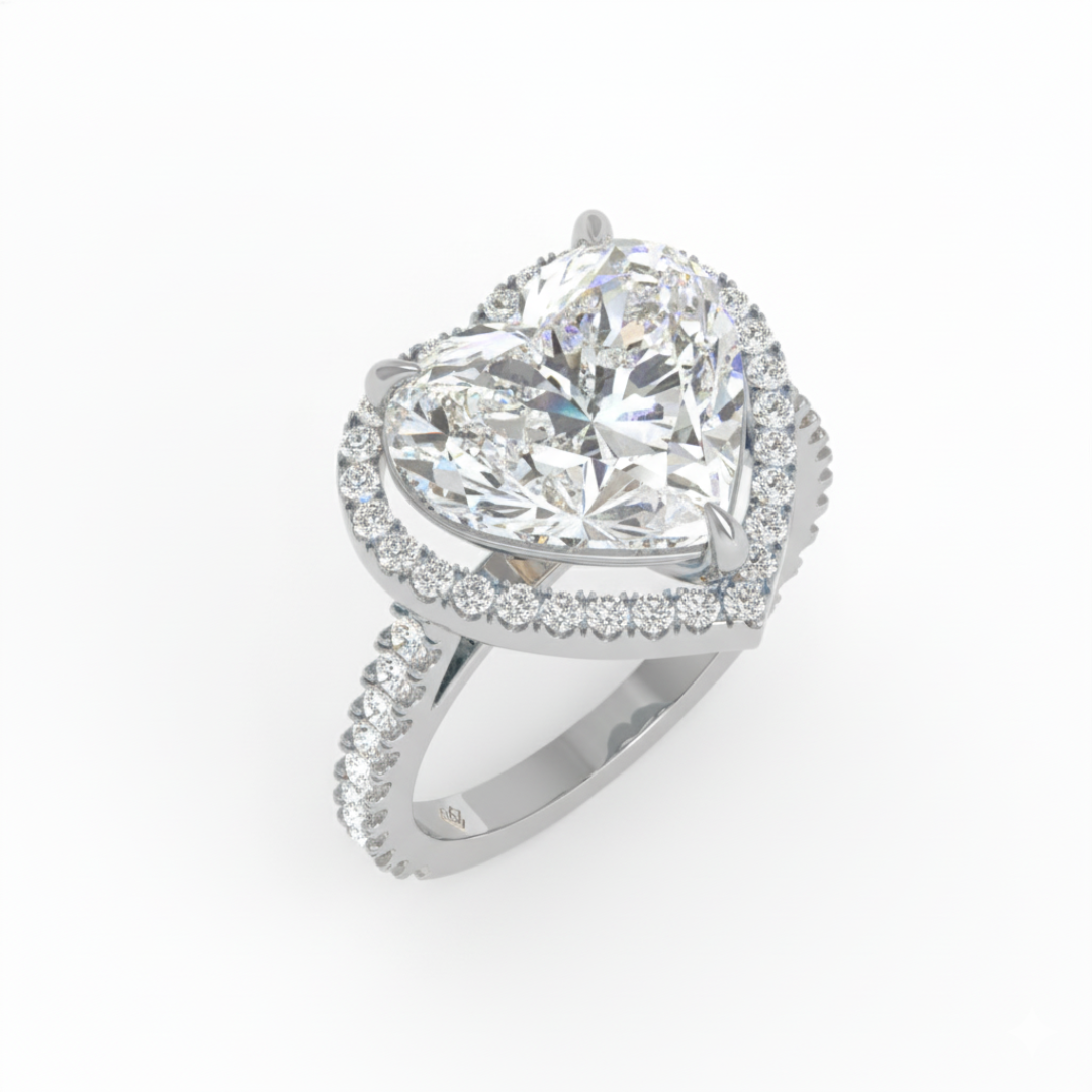 Bella Heart Cut Diamond Engagement Ring with Diamond Halo & Diamond Band