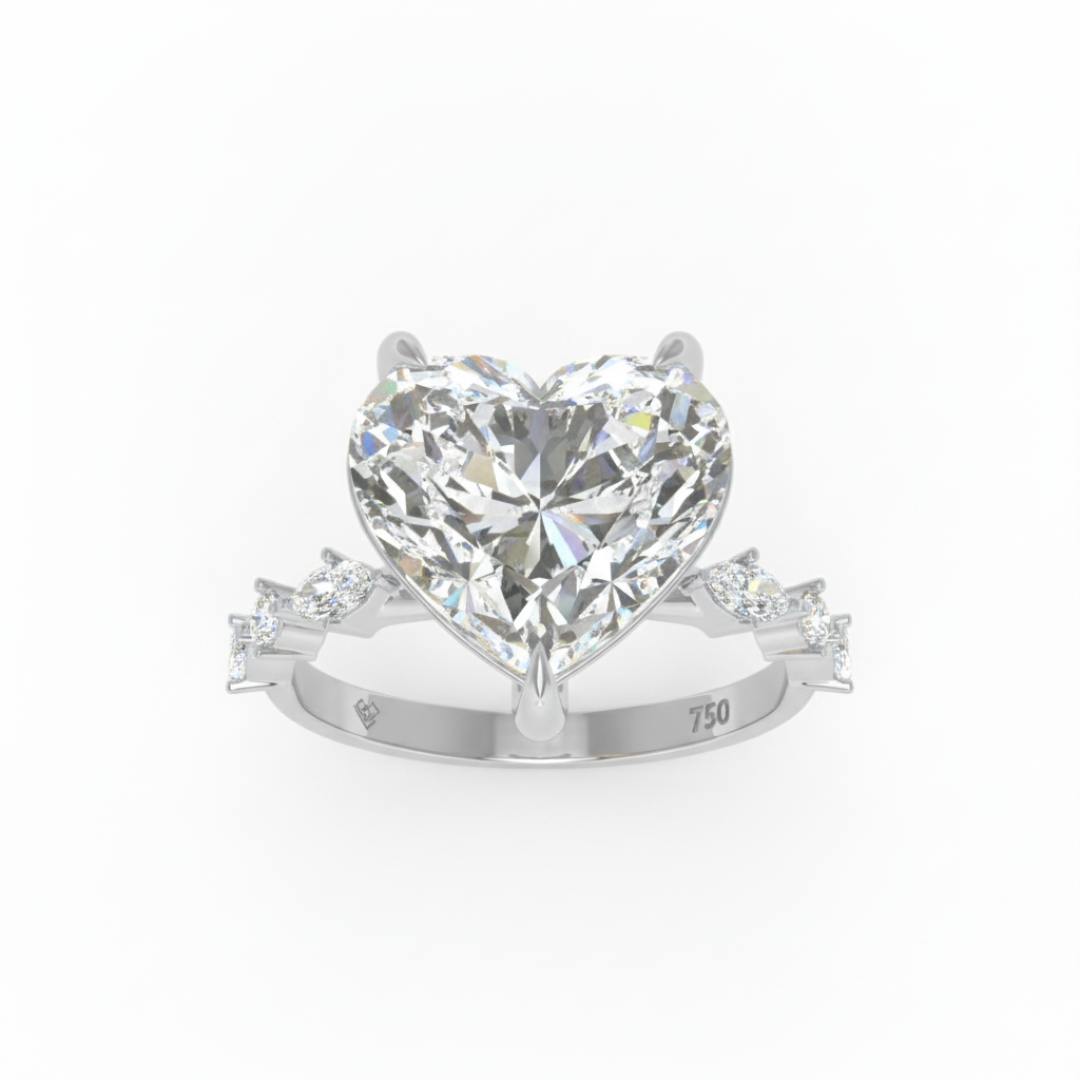 Bague de fiançailles Elizabeth en diamant taille cœur avec anneau serti de diamants taille marquise et ronde