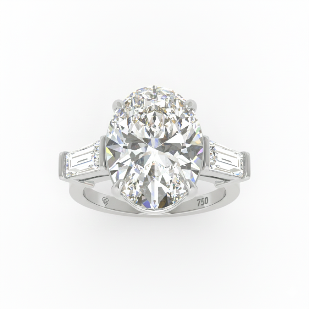 Mary Oval Cut Diamond Engagement Ring With Tapering Baguettes Cut Side Diamond