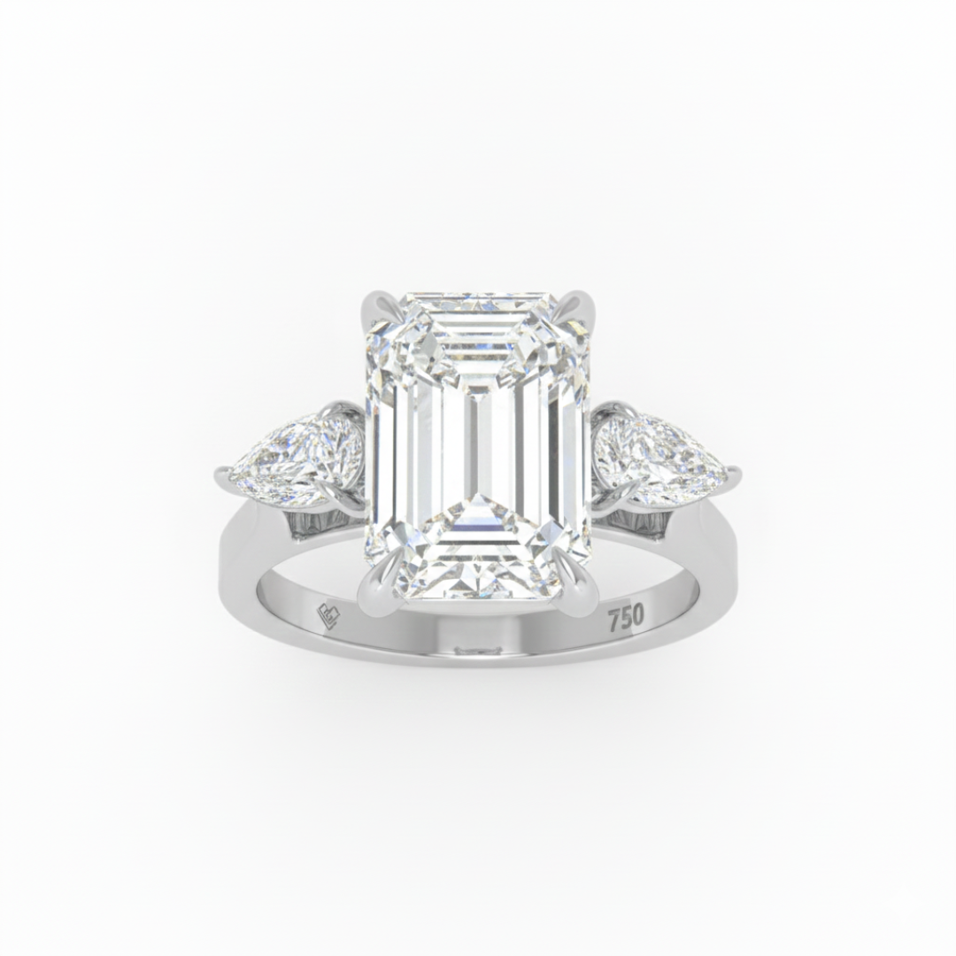 Sofia Emerald Cut Diamond Engagement Ring With A Pear Sides