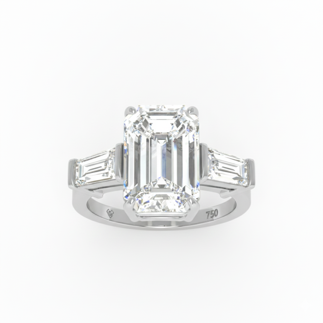 Mary Emerald Cut Diamond Engagement Ring with Tapering Baguette Cut Side Diamonds