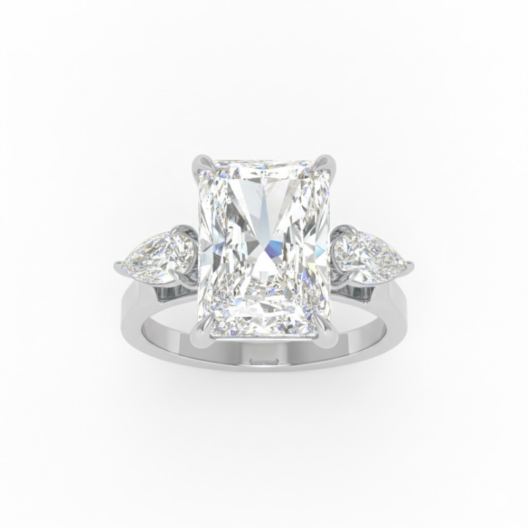 Sofia Radiant Cut Diamond Engagement Ring With A Pear Cut Side Diamonds