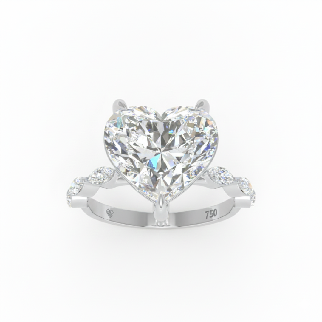 Kasandra Heart Cut Diamond Engagement RIng With A Marquise Cut Diamond Band