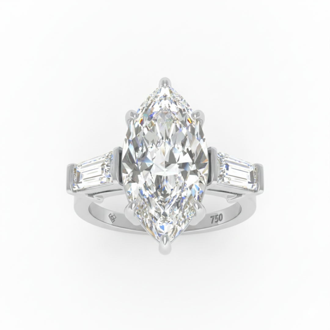 Mary Marquise Cut Diamond Engagement Ring with Tapering Baguette Cut Side Diamonds