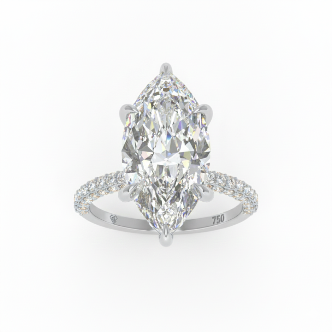 Mia Marquise Cut Diamond Engagement Ring with Diamond Hidden Halo and 3D Diamond Band