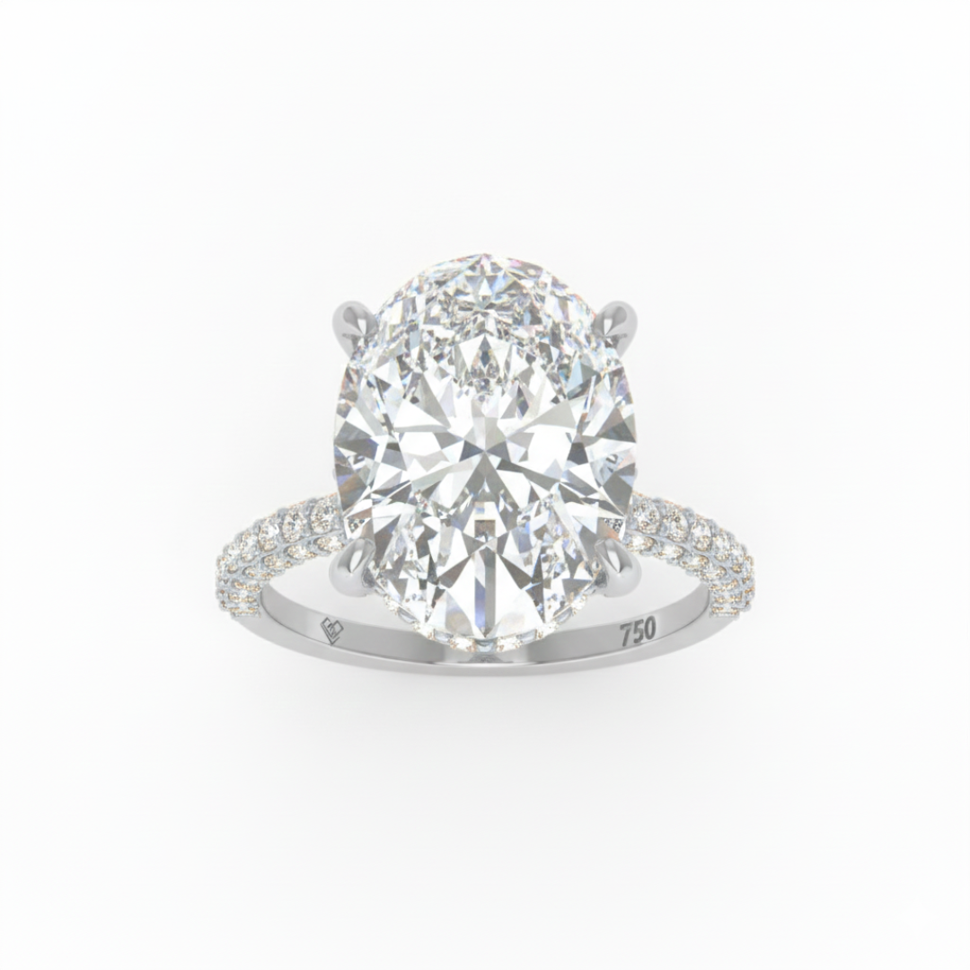 Mia Oval Cut Diamond Engagement Ring With Diamond Hidden Halo And 3D Diamond Band