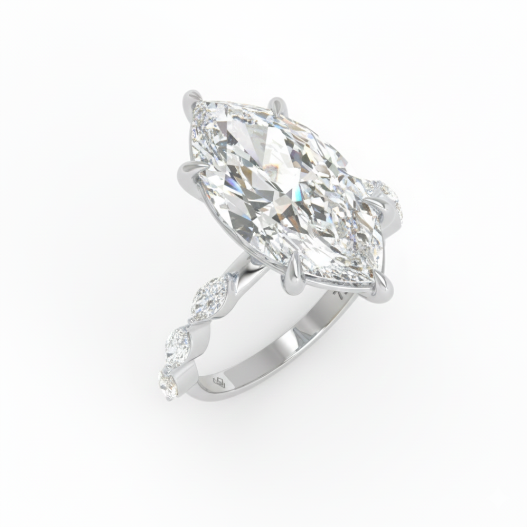 Kasandra Marquise Cut Diamond Engagement Ring With A Marquise Cut Diamond Band