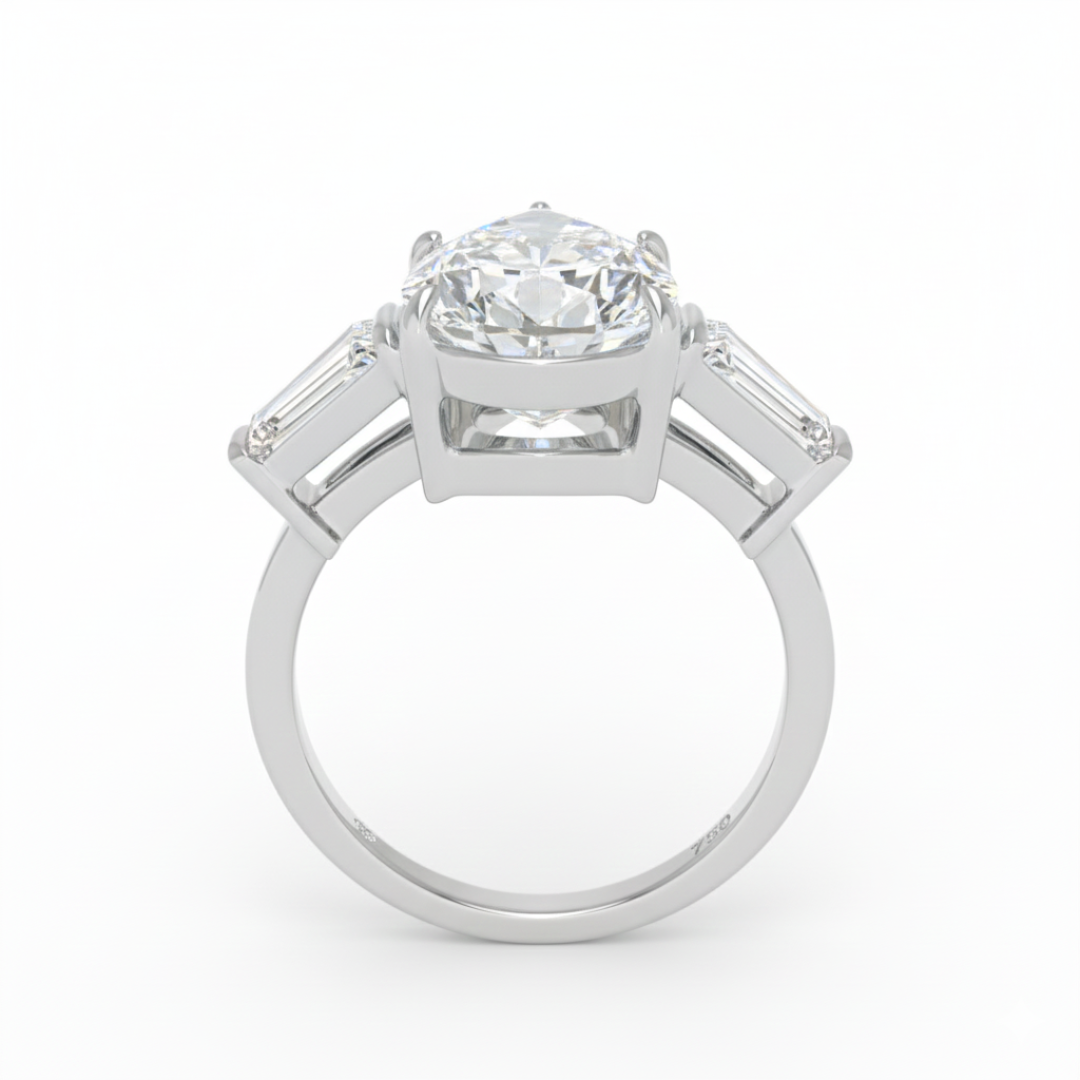 Mary Pear Cut Diamond Engagement Ring With Tapering Baguettes Cut Side Diamonds