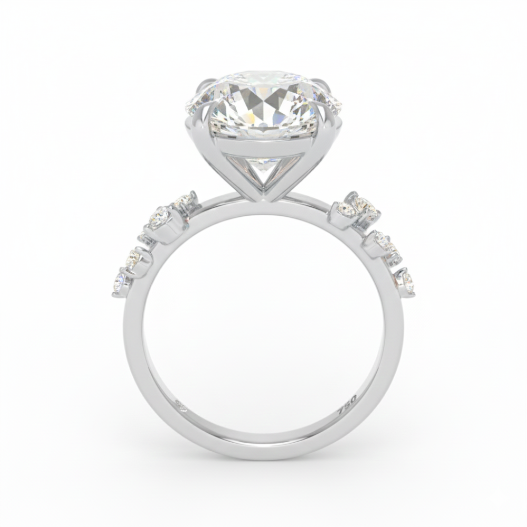 Layla Round Brilliant Cut Diamond Engagement Ring With Diamond Accent Band