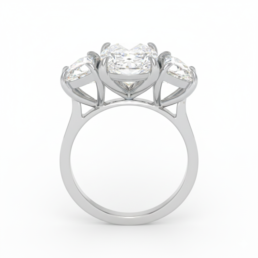 Kamala Cushion Cut Diamond Engagement Ring with Half Moon Cut Side Diamonds
