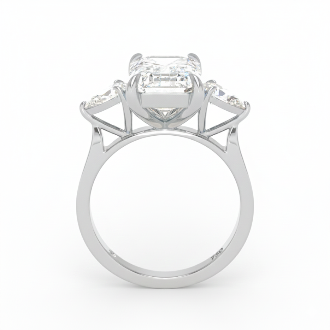 Sofia Emerald Cut Diamond Engagement Ring With A Pear Sides