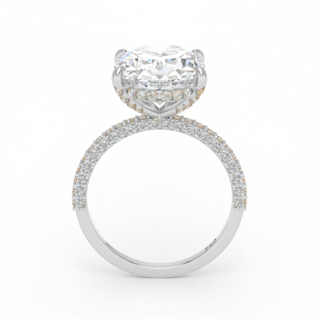 Mia Oval Cut Diamond Engagement Ring With Diamond Hidden Halo And 3D Diamond Band