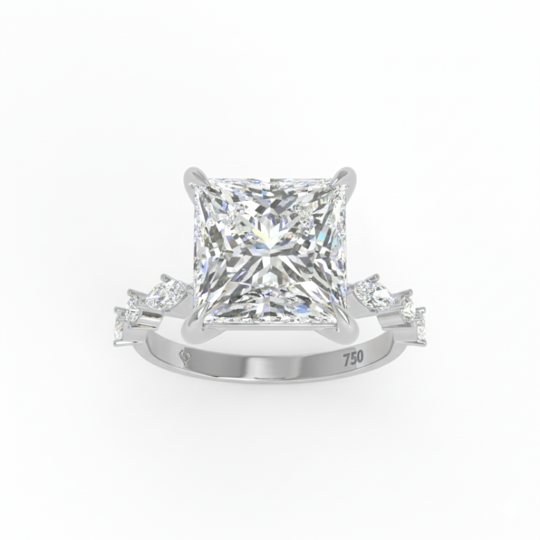 Elizabeth Princess Cut Diamond Engagement Ring With A Marquise and Round Cut Diamond Band