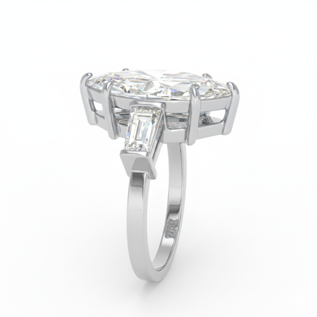 Mary Marquise Cut Diamond Engagement Ring with Tapering Baguette Cut Side Diamonds