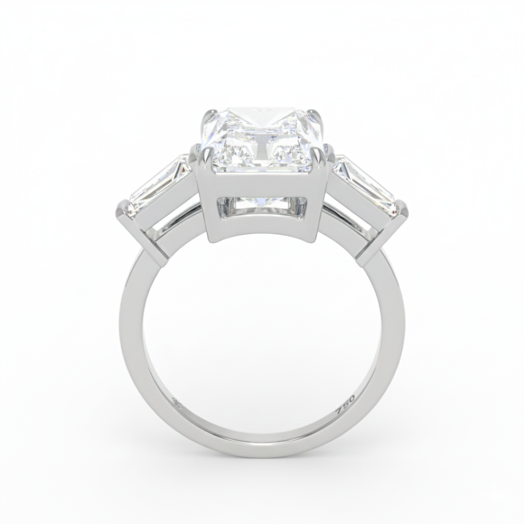 Mary Radiant Cut Diamond Engagement Ring With Tapering Baguettes Cut Side Diamonds