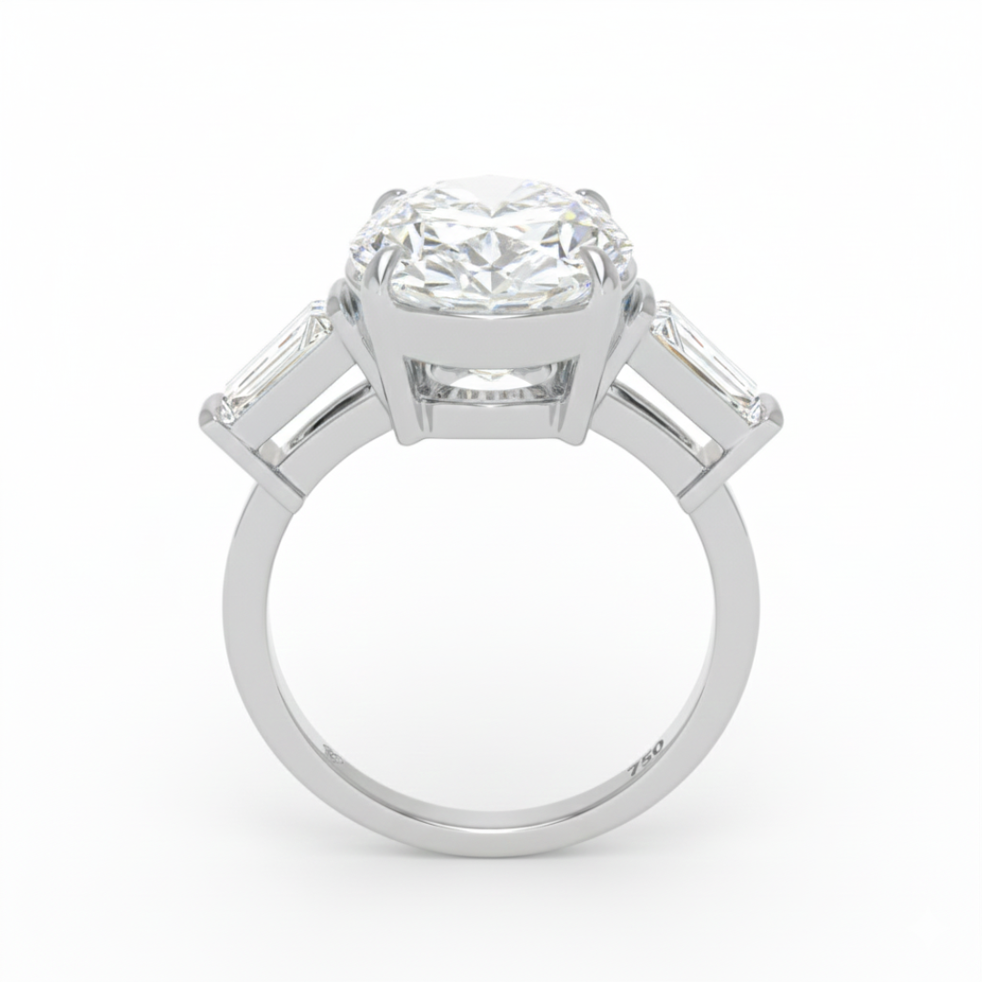 Mary Oval Cut Diamond Engagement Ring With Tapering Baguettes Cut Side Diamond