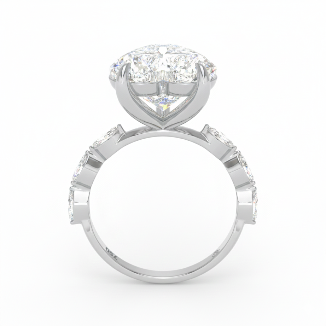 Kasandra Heart Cut Diamond Engagement RIng With A Marquise Cut Diamond Band