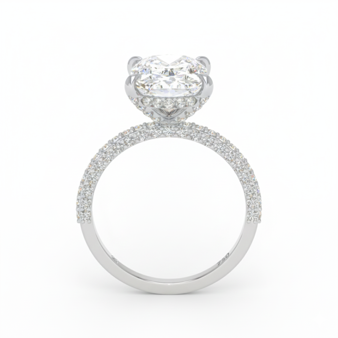 Mia Cushion Cut Diamond Engagement Ring with Diamond Hidden Halo and 3D Diamond Band
