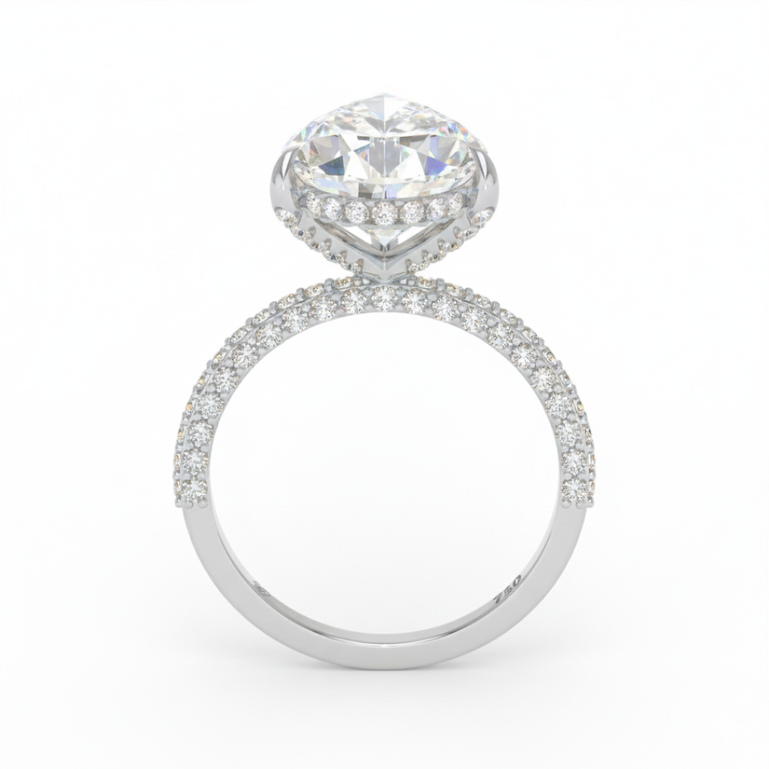 Bague de fiançailles Mia en diamant taille poire avec halo de diamants cachés et anneau en diamant 3D