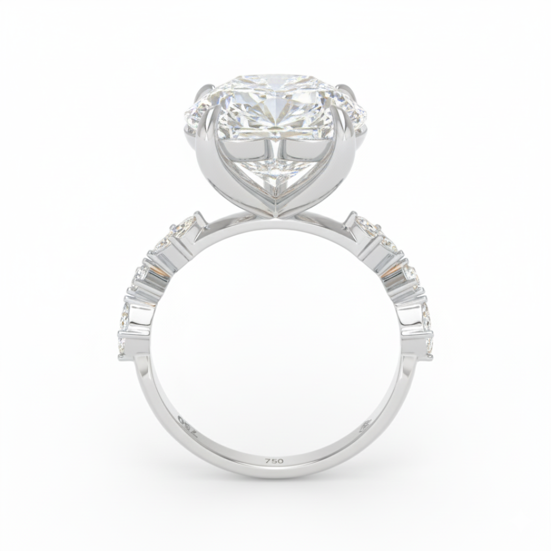 Bague de fiançailles Elizabeth en diamant taille cœur avec anneau serti de diamants taille marquise et ronde