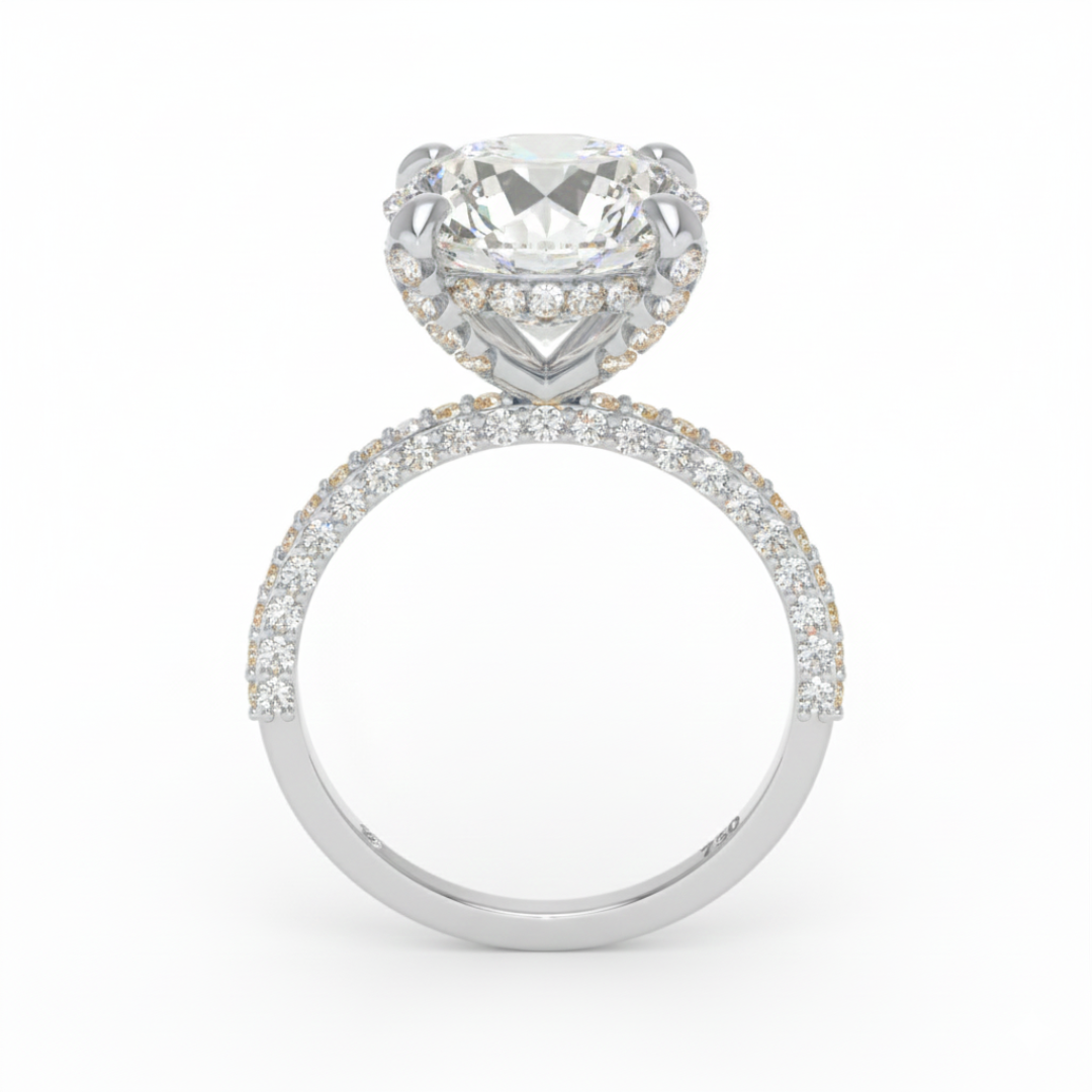 Mia Round Brilliant Cut Diamond Engagement Ring With Diamond Hidden Halo And 3D Diamond Band