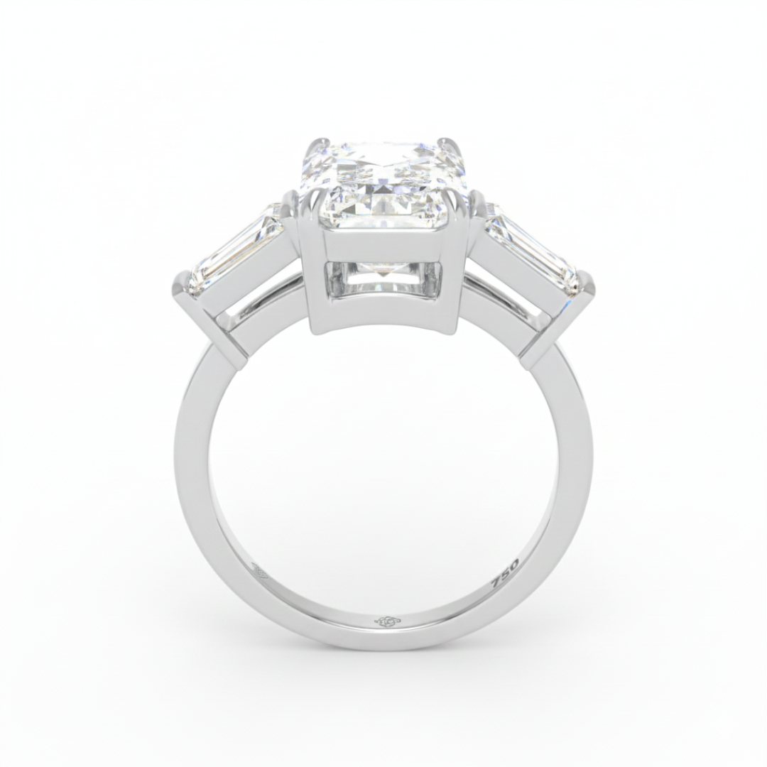 Mary Emerald Cut Diamond Engagement Ring with Tapering Baguette Cut Side Diamonds