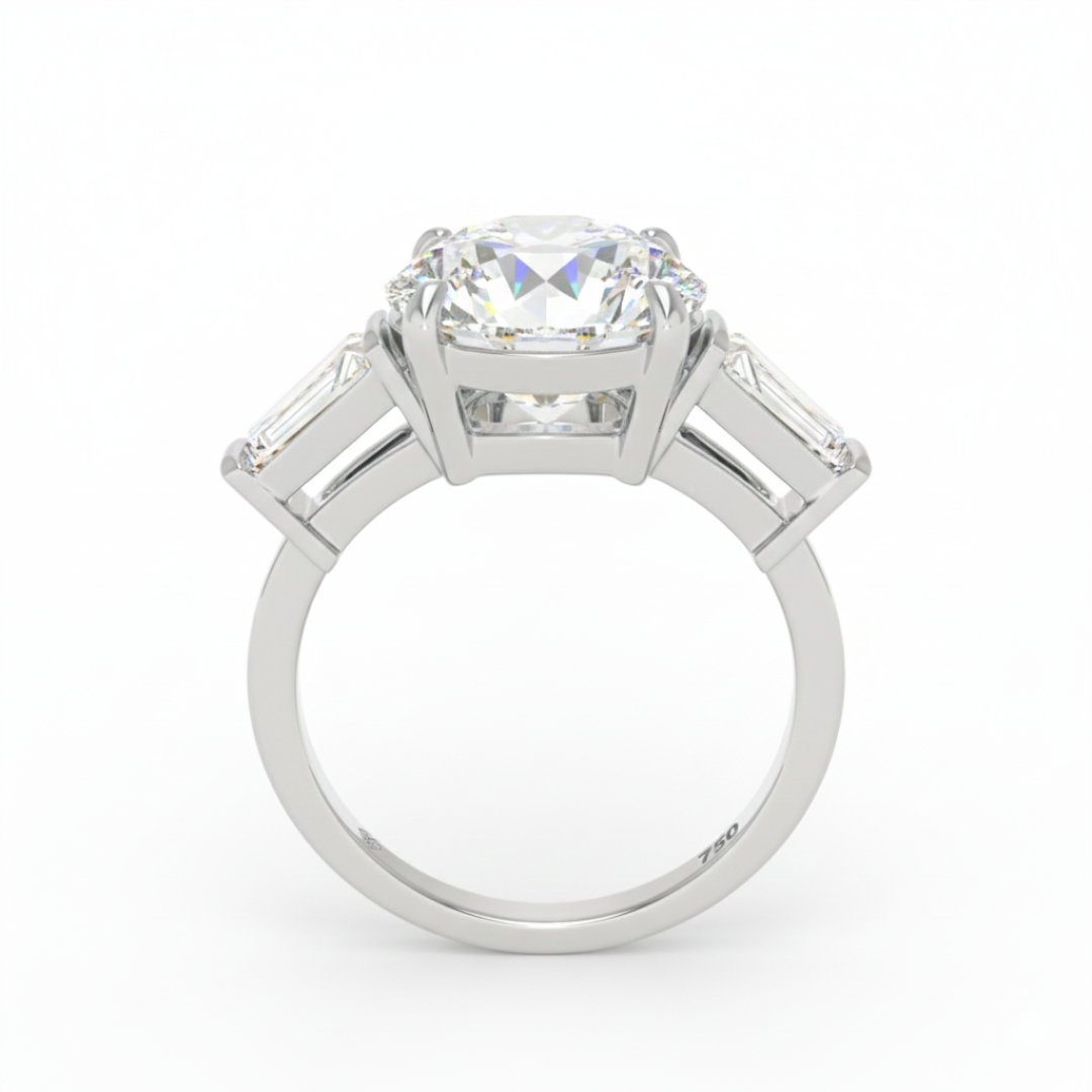 Mary Round Brilliant Cut Diamond Engagement Ring With Tapering Baguette Cut Side Diamond